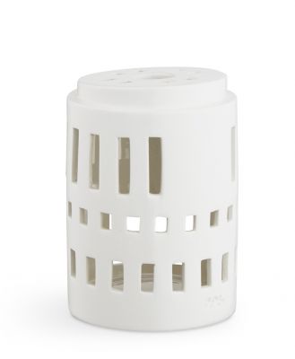 Urbania Lichthaus kleiner Turm von Kähler, weißes Keramik Windlicht mit Fensteröffnungen, 11,5 cm hoch.